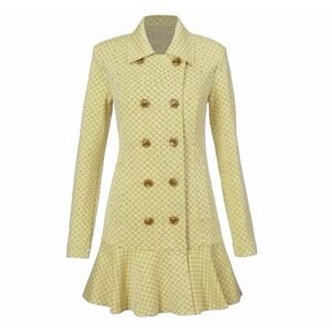 Cabi 5664 Highline Topper Jacket Womens XL Yellow Geometric Ruffle Peplum Coat